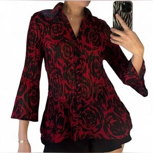 Red and Black Rose Floral Blouse